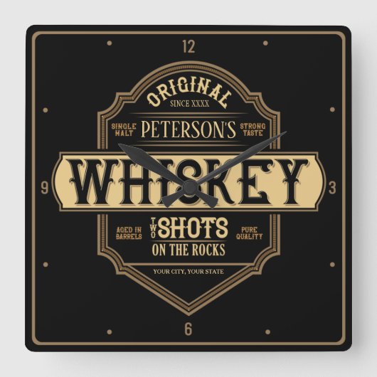 Horloge Carrée Personalized Whiskey on the Rocks Liquor Label Bar (Recto)