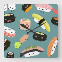 Personnages de Sushi Amusants sur Fond Sarcelle (P