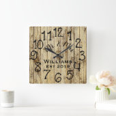 Horloge Carrée Personnalisé Bois Brun Rustique Sur Mesure (Maison)