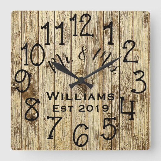 Horloge Carrée Personnalisé Bois Brun Rustique Sur Mesure (Recto)