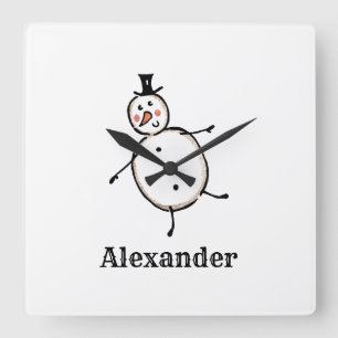 Horloge Carrée Personnalisé Mignon Noël Snowman Acrylique