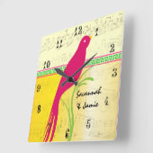 Horloge Carrée Personnalisé mignon oiseau jaune rose et vert (Angle)