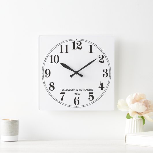 Horloge Carrée Personnalisé Noir & Blanc (Maison)