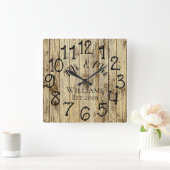 Horloge Carrée Personnalisé Rustique Bois Brun Sur Mesure (Maison)