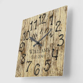Horloge Carrée Personnalisé Rustique Bois Brun Sur Mesure (Angle)