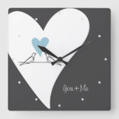 Horloge Carrée Personnalisé Simple Inséparables Light Blue Heart (Recto)