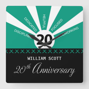 Horloge Carrée Personnaliser, 20e anniversaire d'employé d'entrep