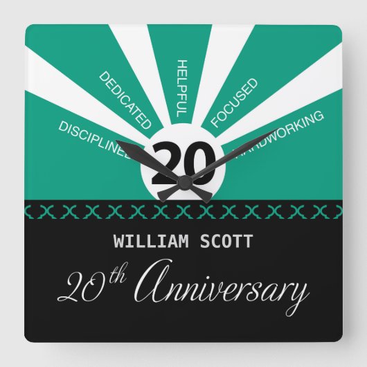 Horloge Carrée Personnaliser, 20e anniversaire d'employé d'entrep (Recto)