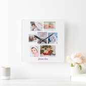 Horloge Carrée Personnaliser 7 Photos et nom bébé, Blanc (Maison)