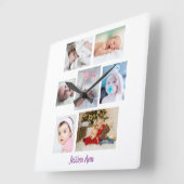 Horloge Carrée Personnaliser 7 Photos et nom bébé, Blanc (Angle)