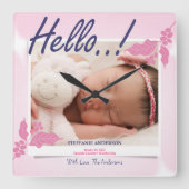 Horloge Carrée Personnaliser faire-part de naissance (Recto)