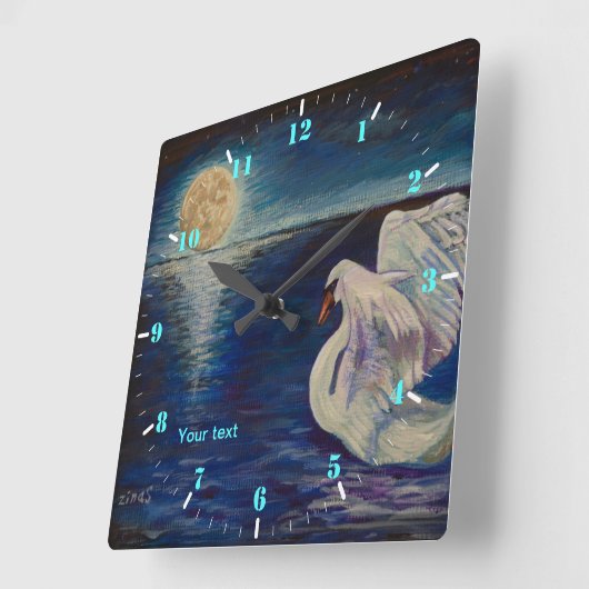 Horloge Carrée Personnaliser le cygne dans le lac à pleine lune (Angle)