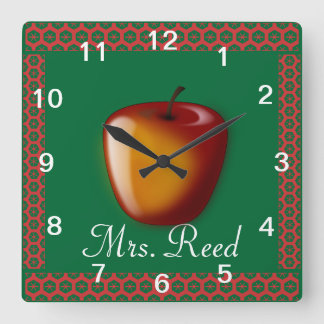 Horloge Carrée Personnaliser le Motif Apple Art Name Teacher Clas