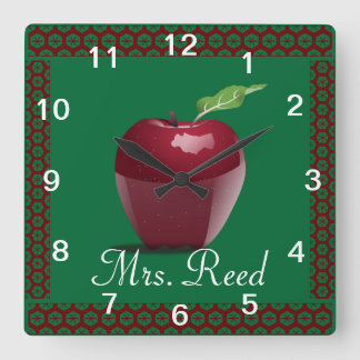 Horloge Carrée Personnaliser le Motif Apple Art Name Teacher Clas