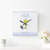 Horloge Carrée Personnaliser Nom Garçon Première Communion Chalic (Maison)