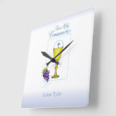 Horloge Carrée Personnaliser Nom Garçon Première Communion Chalic (Angle)