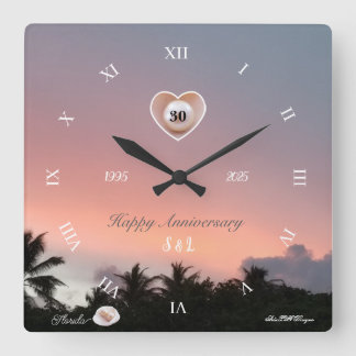 Horloge Carrée Personnalisez le 30e anniversaire de mariage perle
