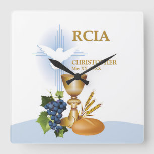 Horloge Carrée Personnalisez, RCIA Félicitations Sacrement Cathol
