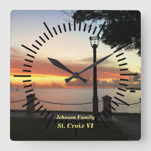 Horloge Carrée Personnalité de Caribbean Sunset Tropical