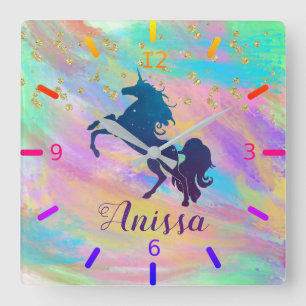 Horloge Carrée Personnalité du Colorful Unicorn
