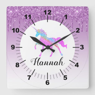 Horloge Carrée Personnalize Your Own Purple Glitter