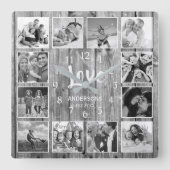 Horloge Carrée Personnalized 12 Photo Collage Rustic Gray Wood (Recto)