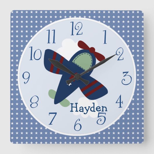 Horloge Carrée Personnalized Adorable Airplanes Nursery Clock (Recto)