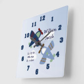 Horloge Carrée Personnalized Adorable Airplanes Nursery Clock (Angle)