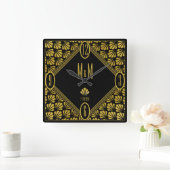 Horloge Carrée Personnalized art Deco Fan Pattern Couple Monogram (Maison)