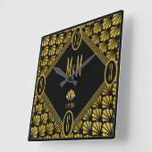 Horloge Carrée Personnalized art Deco Fan Pattern Couple Monogram (Angle)