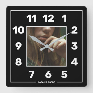 Horloge Carrée Personnalized Black Photo Square Wall Clock