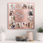 Horloge Carrée Personnalized Family Photo Rose Gold Elegant<br><div class="desc">Easily create your own personalized rose gold metallic style wall clock with your custom family photos. Pour les meilleurs résultats,  crop the images to square - with the focus point in the center - before uploading.</div>