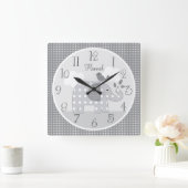 Horloge Carrée Personnalized Gray Dot Elephant Nursery Baby Clock (Maison)
