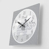 Horloge Carrée Personnalized Gray Dot Elephant Nursery Baby Clock (Angle)