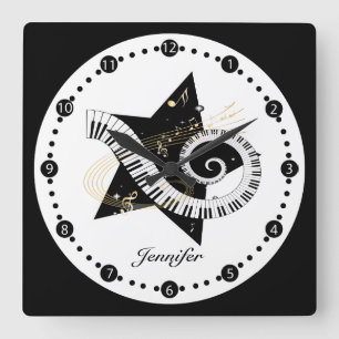 Horloge Carrée Personnalized Musical Star Golden Notes wall clock