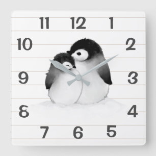 Horloge Carrée Personnalized Penguins Home Decor Wall Clock