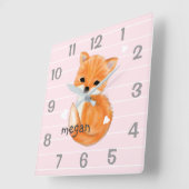 Horloge Carrée Personnalized Pink Fox Nursery (Angle)