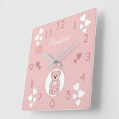 Horloge Carrée Personnalized Pink Teddy Bear baby (Angle)