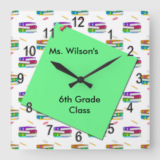 Horloge Carrée Personnalized Teacher Books Green Paper Clock