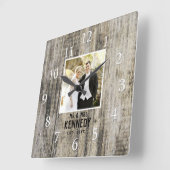 Horloge Carrée Personnalized Wedding Photo Anniversary Rustic Woo (Angle)
