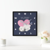 Horloge Carrée Personne Chat Texte mignon Blanc Kitty Chat Dormir (Maison)