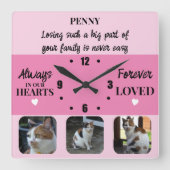 Horloge Carrée Perte de chats Keepsaké Memorial rose (Recto)