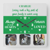 Horloge Carrée Perte de chats Keepsaké Memorial vert (Recto)