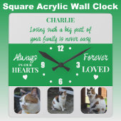 Horloge Carrée Perte de chats Keepsaké Memorial vert
