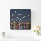 Horloge Carrée Perth Australia Skyline Night Reflections (Maison)