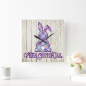 Horloge Carrée Peter Cottontail Purple Plaid Bunny de Pâques (Maison)