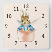 Horloge Carrée Peter le lapin assis en pot Plante (Recto)