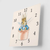 Horloge Carrée Peter le lapin assis en pot Plante (Angle)