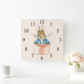 Horloge Carrée Peter le lapin assis en pot Plante (Maison)