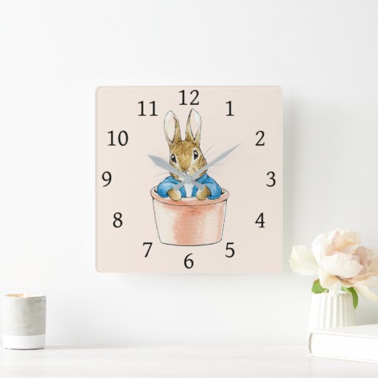 Horloge Carrée Peter le lapin assis en pot Plante (Maison)